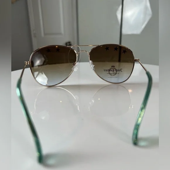 Juicy Couture Star Aviator Gold & Teal Sunglasses NWOT - Picture 3 of 12
